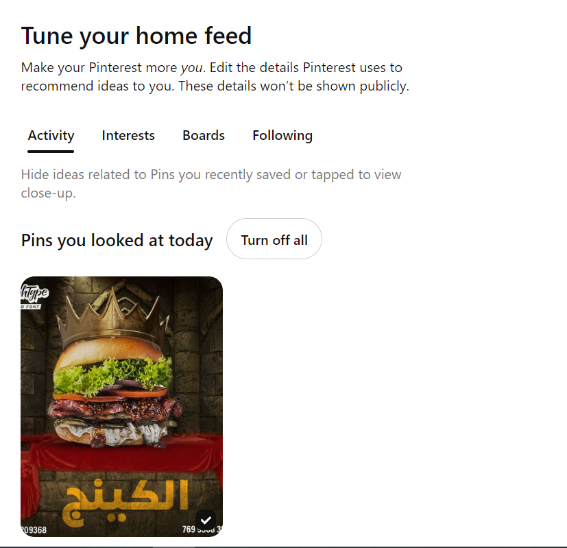 viewing pinterest avtivity