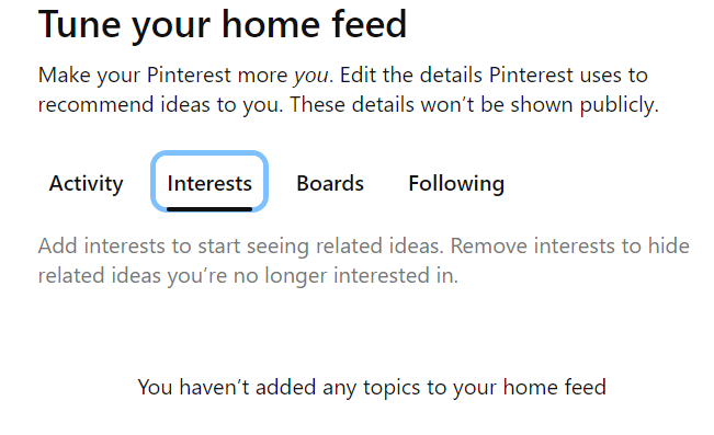 how to reset Pinterest feed