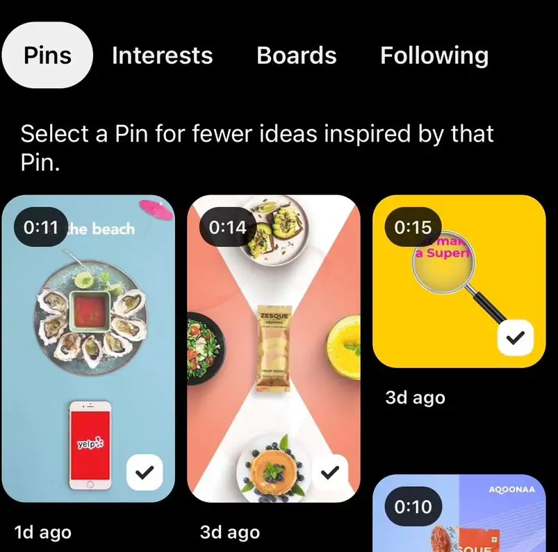 Pinterest mobile recent pins